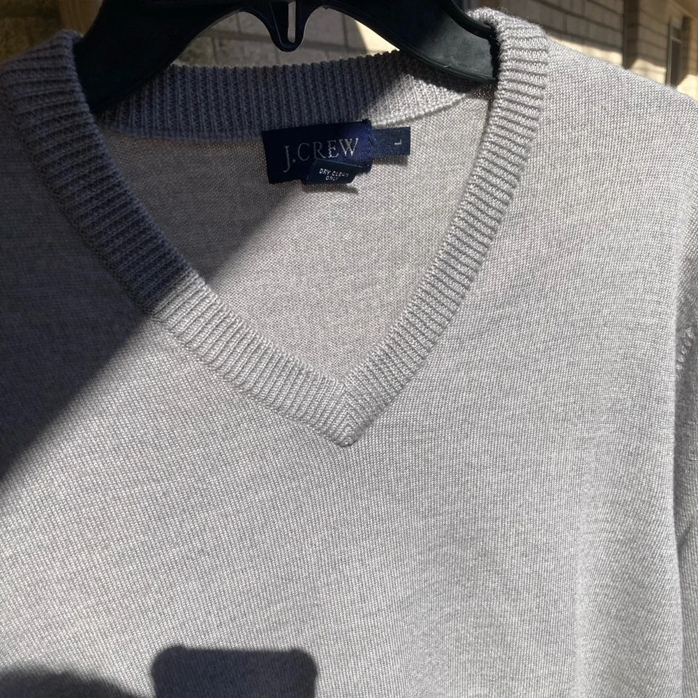 J Crew 100% Wool Gray V Neck Sweater